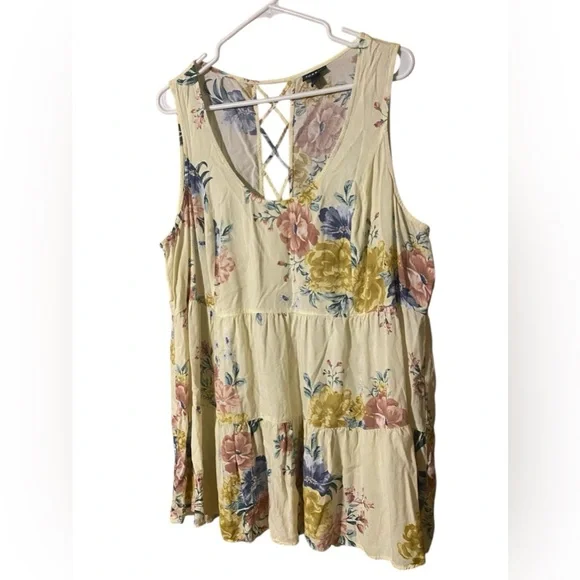 Torrid Floral Tiered Top Womens 2X Yellow Sleeveless Challis Fairy Cottage Comfy - Picture 5 of 16
